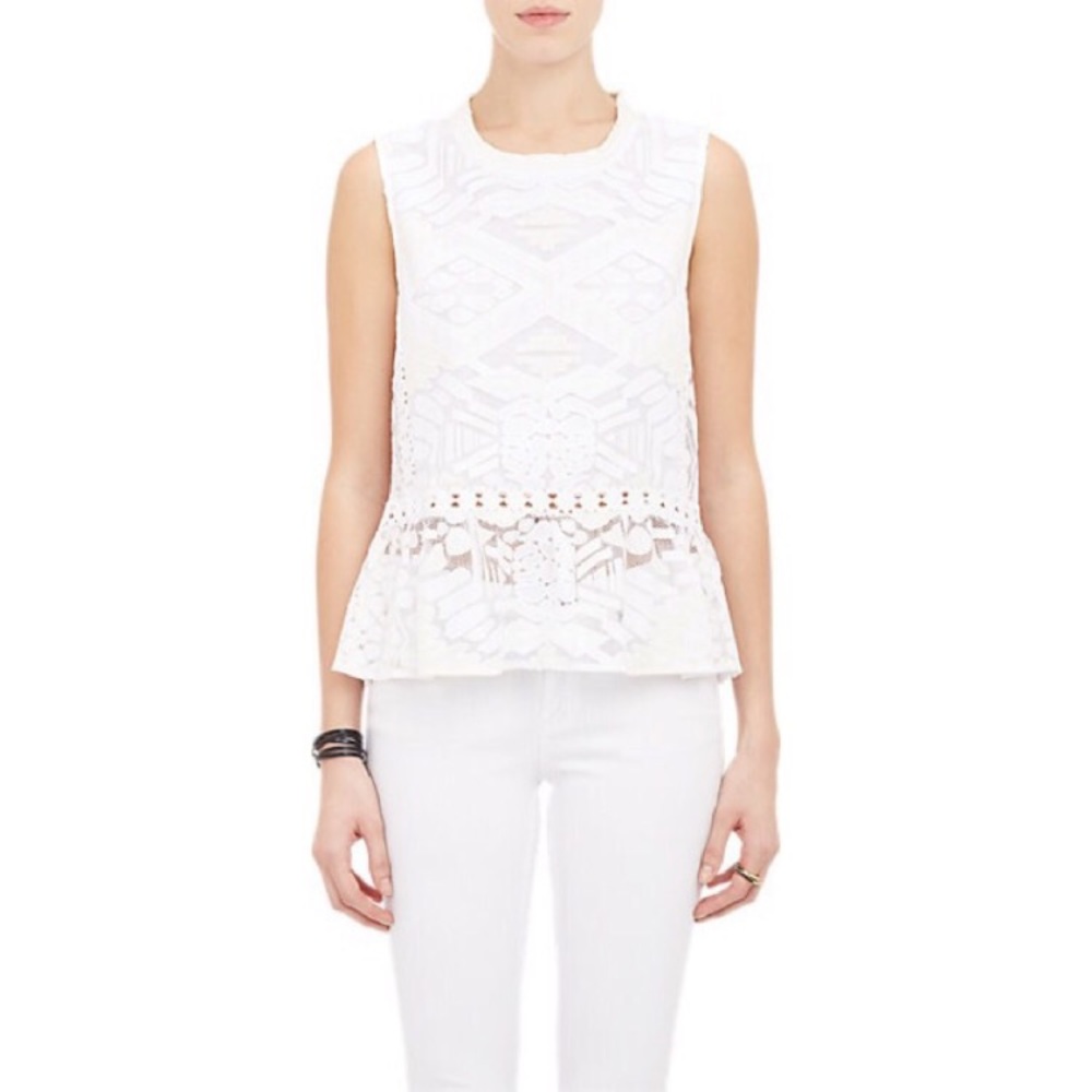 Sea NY Lace Peplum Top, ecru, sz 8